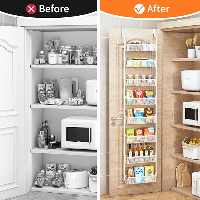 Over The Door Pantry Organizer, 8-Tier Pantry Organization and Storage, Over The Door Spice Rack, Home & Kitchen Storage Shelves for Cabinet, White