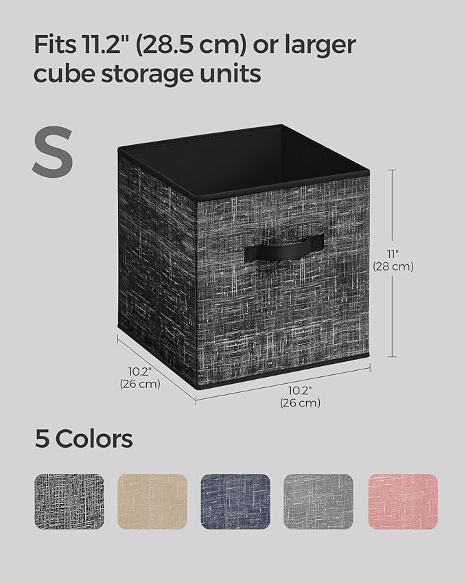 SONGMICS Storage Cubes, 10.2 x 10.2 x 11 Inches Non-Woven Fabric Bins with Double Handles, Set of 8, Closet Organizers for Shelves, Foldable, for Clothes, Ink Black UROB826B01