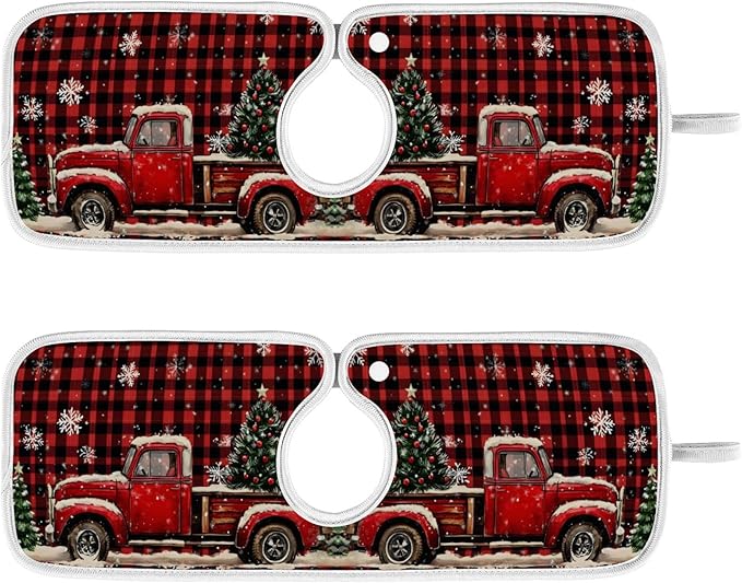 2 Pack Faucet Splash Catcher Red Truck Plaid Christmas Tree Sink Mat for Faucet Absorbent Kitchen Splash Guard Drip Catcher for Farmhouse Barthroom Bar, L