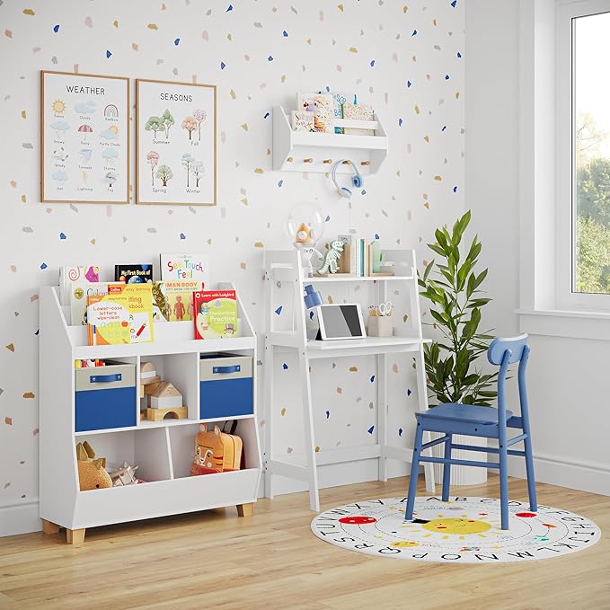 RiverRidge Kids storage bins - 10.5 Cube Storage Organizer with Handles – Blue Two-Tone closet organizers and storage for Toys, Shoes & More - Fits RiverRidge Cabinets