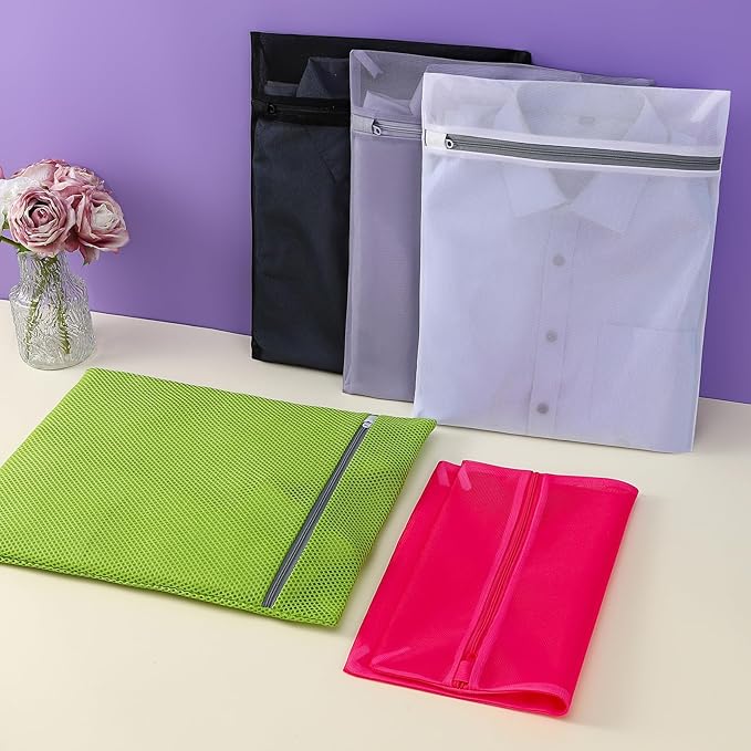 4 pack Mesh Laundry Bags,Mesh Wash Bags,Lingerie Bags for Washing Delicates,12 x 16 Inches lingerie bags for Laundry, Travel Storage Organize Bag for Cotton Clothes,Sheet, Shoes（RED)