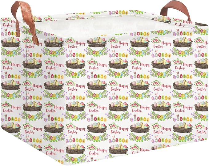 Rectangular Easter Eggs Basket Empty,Toys Storage Bin with Handles,Room Decor,Gift Basket(Garland Easter Egg)