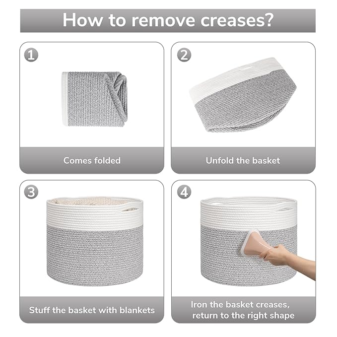 Goodpick Blanket Basket, 15.8"x15.8"x13.8" Woven Rope Basket for Blankets, Kids Toy Storage Organizer Bins, Toy Storage for Nursery, Light & Grey