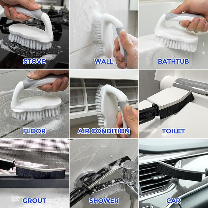 Scrub Brush - 6 Pack, Scrub Brushes for Cleaning, Heavy-Duty Scrub Brush, Stiff Bristles Cleaning Brush, for Kitchen, Bathtub, Floor and Wall Surfaces, Blue
