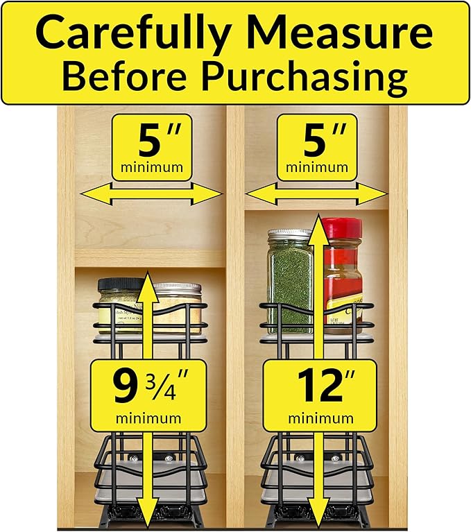 LYNK PROFESSIONAL® Pull Out Spice Rack Organizer for Inside Kitchen Cabinets - 4-3/8 inch Wide - Slide Out Drawer – Black Sliding Spice Organization for cabinet - Spice Racks - 2 Tier