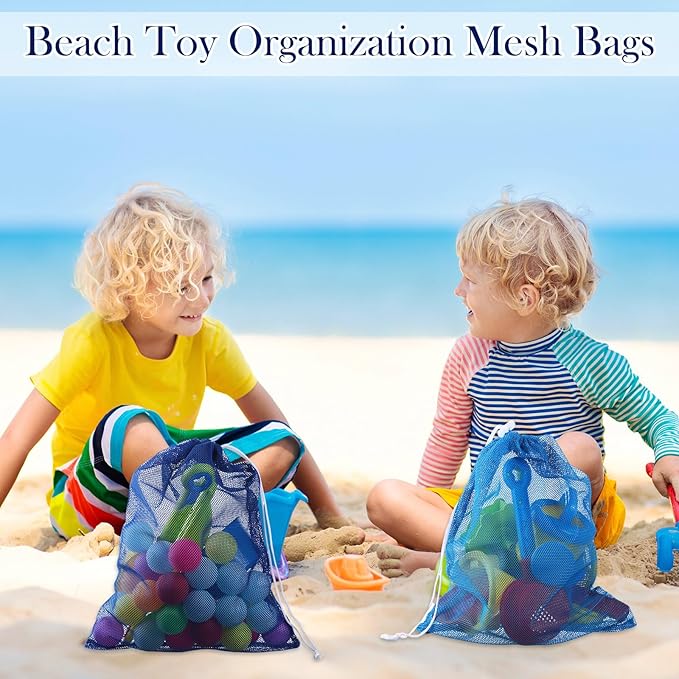 Frienda 6 Pieces Mesh Stuff Sack, 11 x 15 Inch Durable Nylon Drawstring Laundry Bag for Rinsing Beach Toys, Seashell Collecting, Mesh Bags and Travel(Blue)