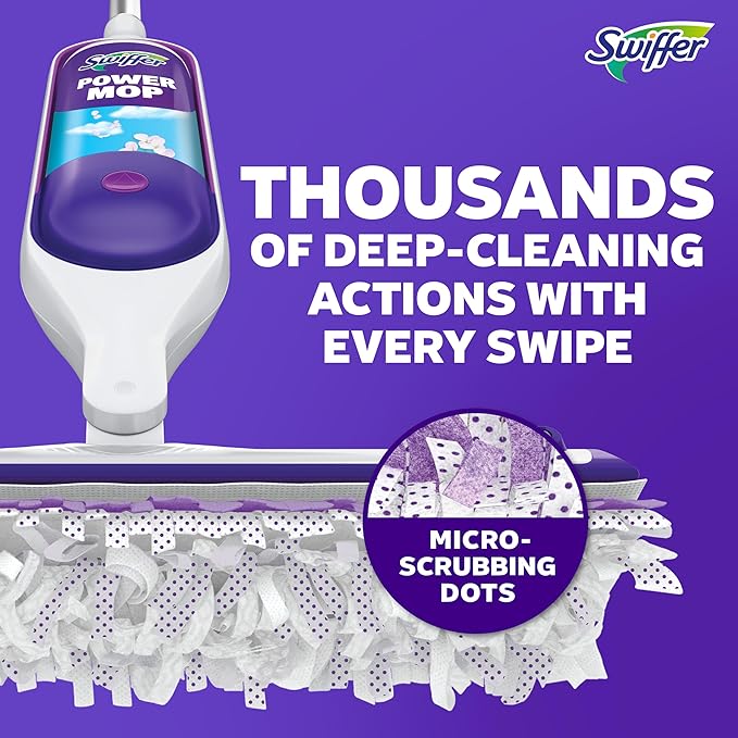 Swiffer PowerMop Multi-Surface Mop Kit for Floor Cleaning, Includes PowerMop, 2 Mopping Pad Refills, 1 Cleaning Solution with Fresh Scent and 2 Batteries