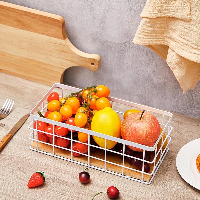 Funrous 2 Pcs Metal Small Wire Basket Wall Hanging Wire Basket Hang Small Bathroom Kitchen Storage Organizer Toilet Paper Mesh Storage Bin Shelf Rack with Base(White,11.42 x 5.12 x 3.94 Inches)