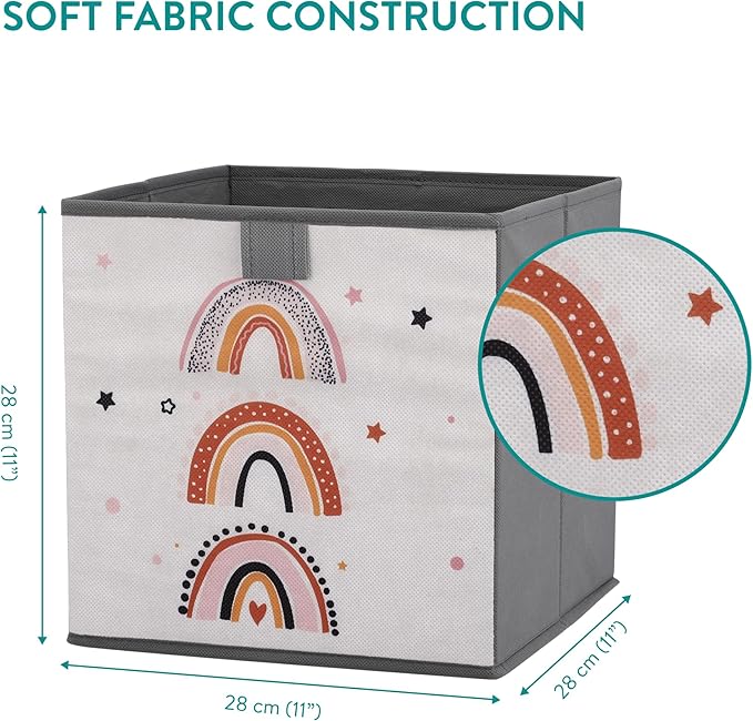 Navaris Kids Storage Cubes Set of 3 - Kids Cube Fabric Organizer Storage Bins - Foldable Cloth Cube for Childrens Bedroom Baby Nursery - Book Toy Bin Cubby Storage - Pink/White