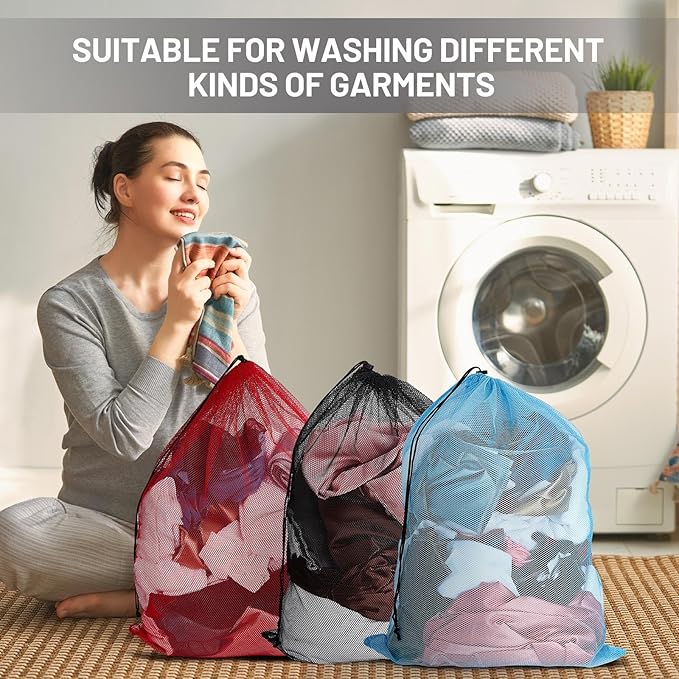 Berlune 12 Pcs 32 x 24 in Large Laundry Bags, Bulk Wash Set with Drawstring for Commercial Use, Dorms, Vacation Rentals, Laundromats, Apartments & Facilities Machine Washable Drawstring Pouch