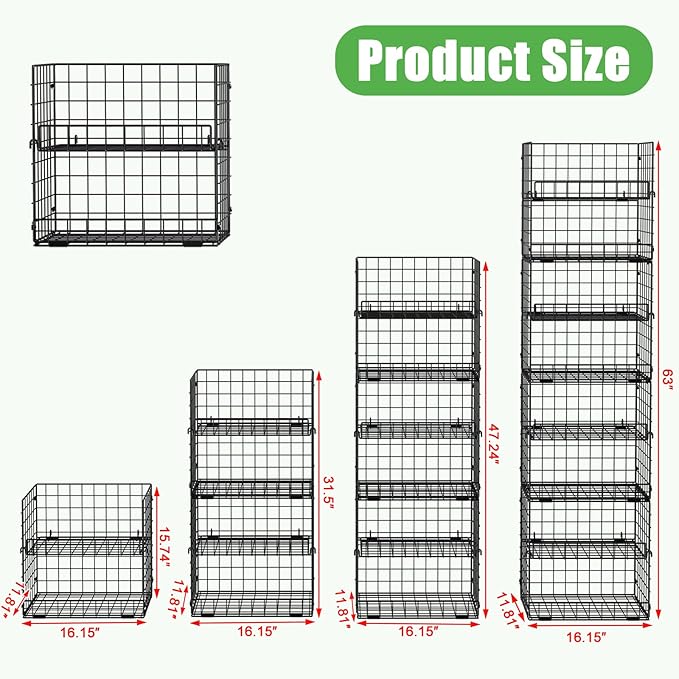 JKsmart 8-Tier Stackable Wire Basket, Can Organizer for Pantry Kitchen, XXL Metal Storage Shelves with Dividers & Handles, Easy Assembly Space Saving Storage Bins for Snacks Fruits Veggies