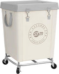 STORAGE MANIAC Commercial Laundry Hamper with Heavy Duty Steel Frame, 160 L Industrial Laundry Basket Cart with Wheels for Hotel, Home, Laundry Room, 18''L x 18''W x 31''H, Medium Beige