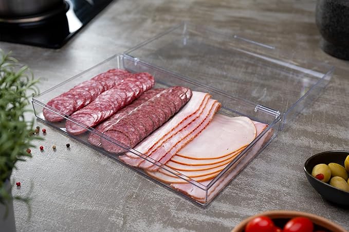 Pikanty Deli Meat Container | Airtight Food Storage Box with Hinged Lid | Cheese and Cold Cuts Holder for Refrigerator | Dishwasher & Freezer Safe | Made in USA