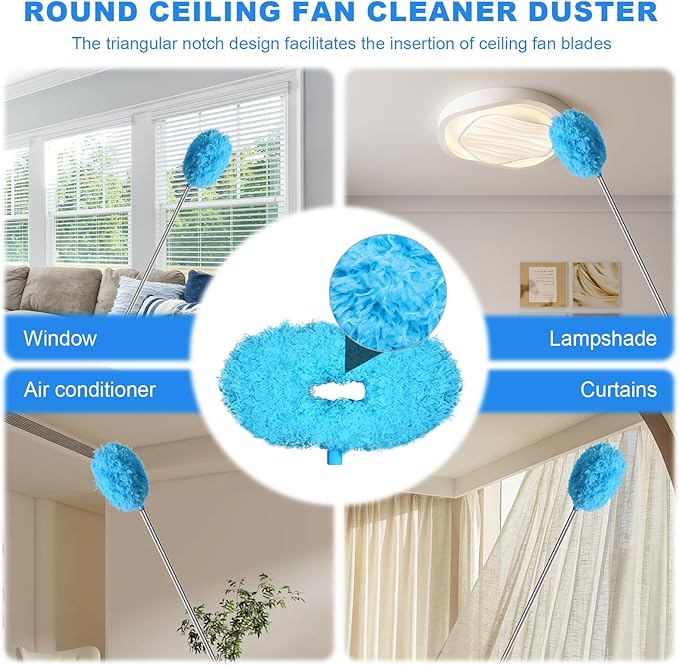 Storystore Ceiling Fan Cleaner Duster - Adjustable Duster with Extension Pole,Dusters for Cleaning Fan Blade, Walls and Cobweb (2Pcs Dusters/Blue)