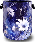 Blue Daisy Flower Laundry Basket Foldable Oxford Cloth Watercolor Floral Laundry Hamper With Handle Portable Clothes Storage Organizer Basket 18.9"x16.5" Storage Bag For Laundry Room/Bathroom/Bedroom