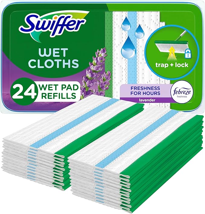 Swiffer Sweeper Wet Mopping Pad Refills for Floor Mop with Febreze Lavender Vanilla & Comfort Scent 24 Count