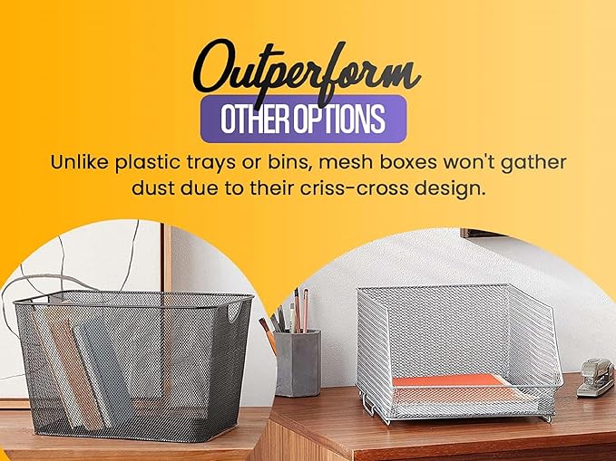 YBM Home Wire Mesh Kitchen Storage Basket Organizer for Organizing Household Pantry and Kitchen Cabinets - Multipurpose Wire Storage Baskets for Home, Dorm Room, Garage, Black