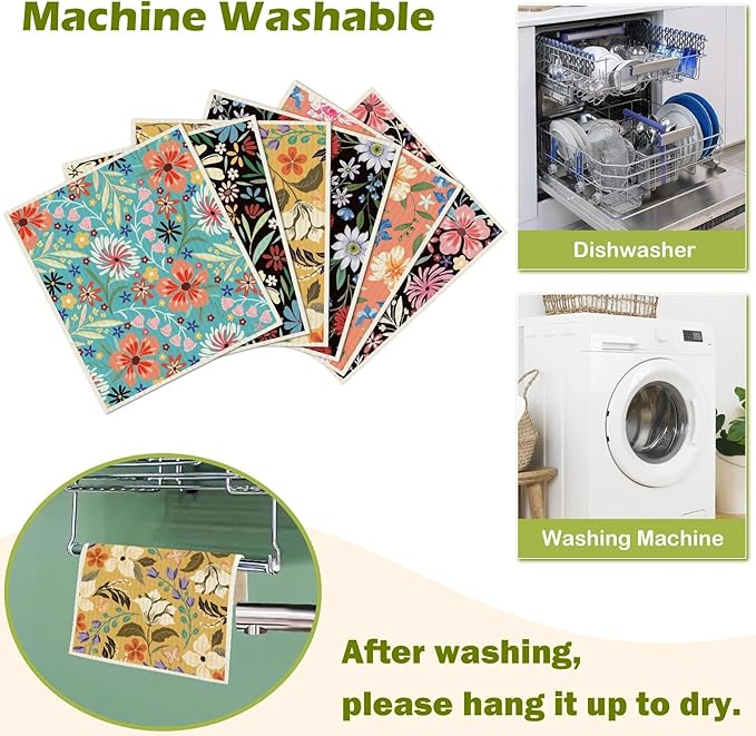 6 Packs Swedish Paper Cloths for Kitchen, Reusable Paper Towels Washable Dish Rags, Highly Absorbent Kitchen Towels Quick Drying Swedish Sponge Cleaning Dish Cloths (Colorful Floral)