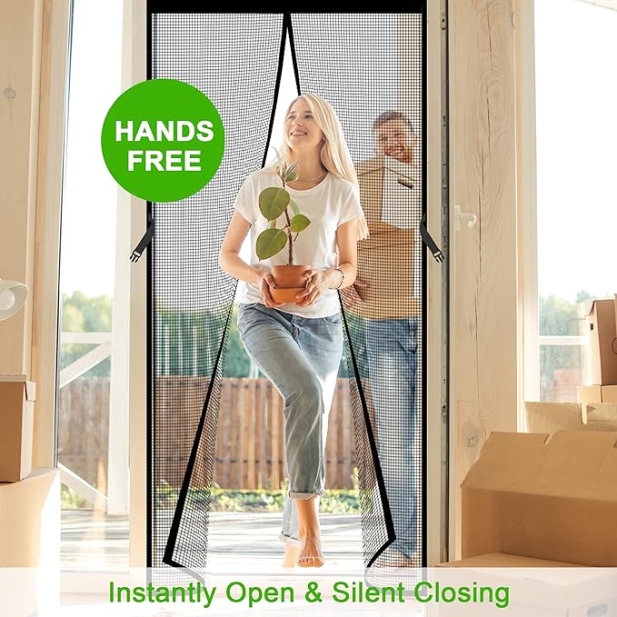 Magnetic Screen Door Fits Door Size 36 x 80 Inch, Screen Size 38"x 81", Fiberglass Magnets Mesh, Easy Install, Black