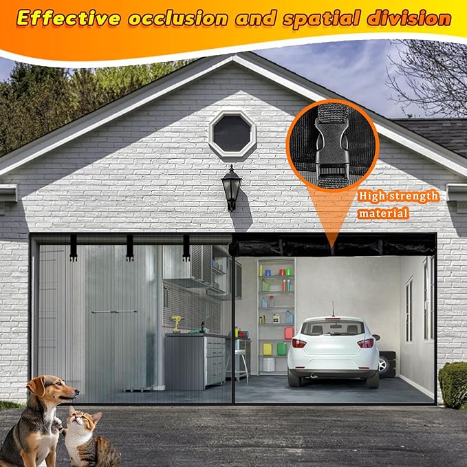 Garage Door Screen 1 Car 10x7FT Garage Screen Door，Upgraded PET Mesh with Retractable Magnetic Screen Garage and Heavy Duty Bottom for Easy Assembly and Pass, Hands-Free Screen Door