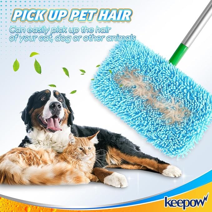 KEEPOW Wet Pads Refill Compatible with Swiffer Sweeper Mop and Sweep & Mop Deluxe, Dry Sweeping Cloths for Floor Mopping and Cleaning - Pet Heavy Duty Pads Refills, Upgraded Reusable (10 Pack)