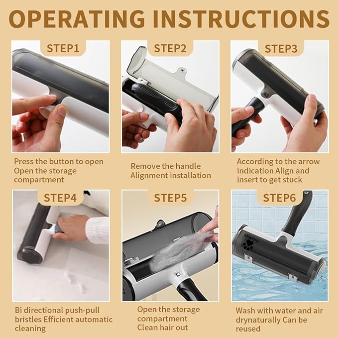 Pet Hair Remover Roller – Black – Reusable Self-Cleaning Fur Remover for Dogs & Cats – Works on Couch, Carpet, Clothes – Electrostatic, Portable, No Adhesive