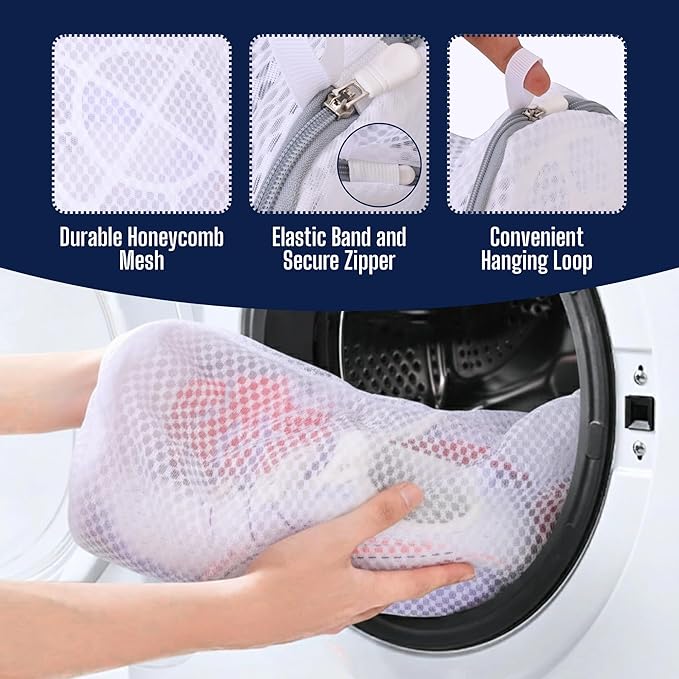 Mesh Shoe Washing Machine Bag (2 Pack) – Shoe Laundry Bag for Washing Machine – Honeycomb Mesh Laundry Bags with Zipper for Sneakers, Shoes, Socks, Bras, Delicates, and Toys – Wash & Dryer Safe