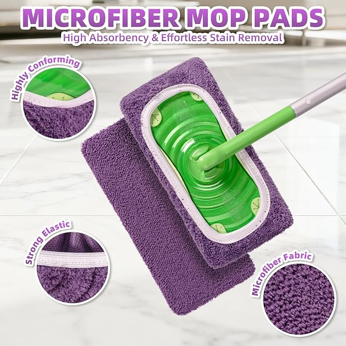 8 Pack Reusable Mop Pads Compatible with Swiffer Sweeper Mop, Dry and Wet Pads Refill, Microfiber Pads, Washable Sweeping Cloths for Surface/Hardwood Floor Cleaning (Purple)