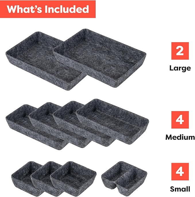 Rajas Goods Drawer Organizer Compatible with Ikea Alex Drawer Unit, 10-Piece Modular Felt Tray Organizer Set, Perfect Fit (Dark)