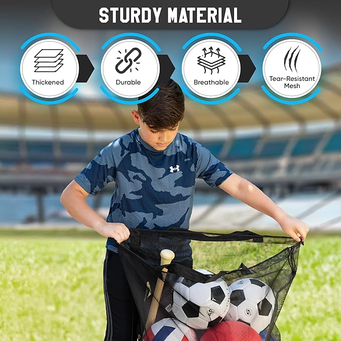 Handy Laundry Mesh Ball Bag - Up to 15 Balls Large Capacity Sports Equipment Bag Carrier with Adjustable Strap and Drawstring Closure - For Soccer, Basketball, Volleyball
