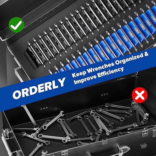40PCS Modular Wrench Organizer - Wrench Tool Organizers for Tool Drawer Storage, Wrench Storage Set with Metric & SAE Label, Wrenches Rack Tool Gift for Professional Mechanics Men, Black & Blue