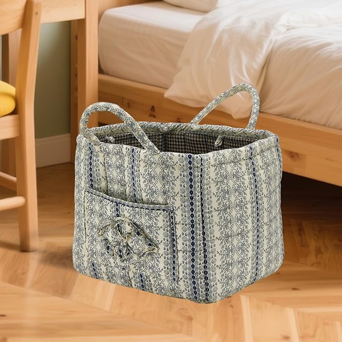 Boho Fabric Storage Basket, Large Capacity Laundry Basket, 12.2'' x 10.23'' x 10.23'' Collapsible Laundry Hamper with Easy Carry Handles (B Multi-Color 4, L)