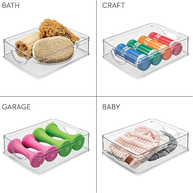 iDesign Plastic Stackable Pantry Bin - Storage Bin with Handles for Cabinets or Fridge - Set of 4 - Clear