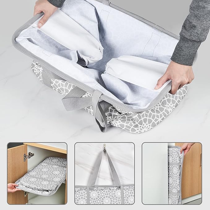 JOMOLA Collapsible Laundry Caddy 80L Large Foldable Laundry Basket Grey Collapsible Laundry Hamper Fabric Laundry Tote with Handles and Sturdy Pop-Up Wire Frame