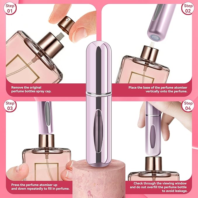 Refillable Perfume Portable Atomizer Bottle Refillable Perfume Spray, Travel Perfume (5ml, 4 Pack) (Silver, Pink, Gold, Black)