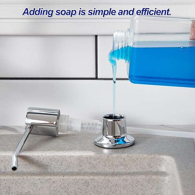Soap Dispenser for Kitchen Sink Chrome, Sink Soap Dispenser Stainless Steel Refill from The Top Built in Sink Soap Dispenser with 13 OZ Soap Bottle