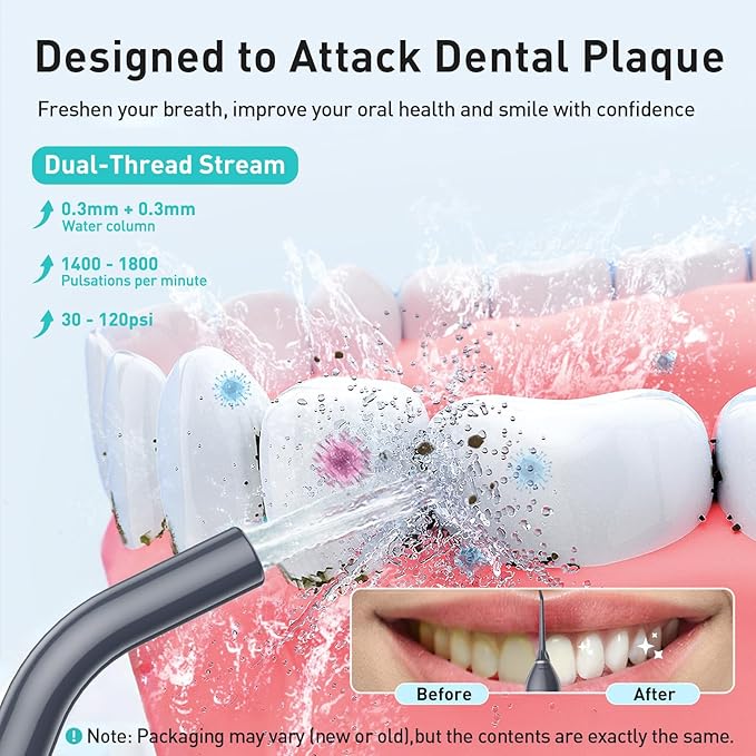 COSLUS Water Dental Flosser Teeth Pick C20(F5020E): Portable Cordless Oral Irrigator 300ML Rechargeable Travel Irrigation Cleaner IPX7 Waterproof Electric Flossing Machine for Teeth Cleaning, Grey