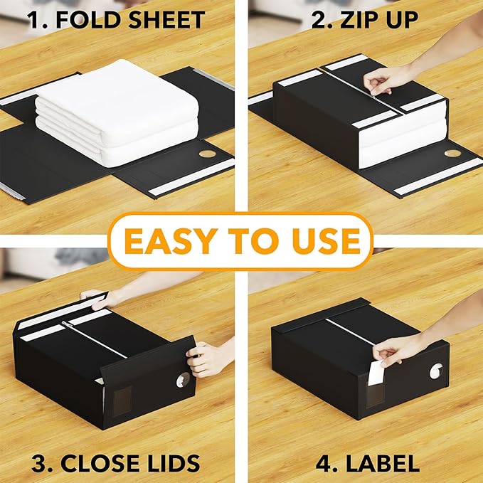 SpaceAid 10 Pack Bed Sheet Organizers and Storage, Foldable Sheet Organizer for Linen Closet, Sheets Set Folder Keeper with Window XL (Queen & King Size) Organizing Bedding Container, Black