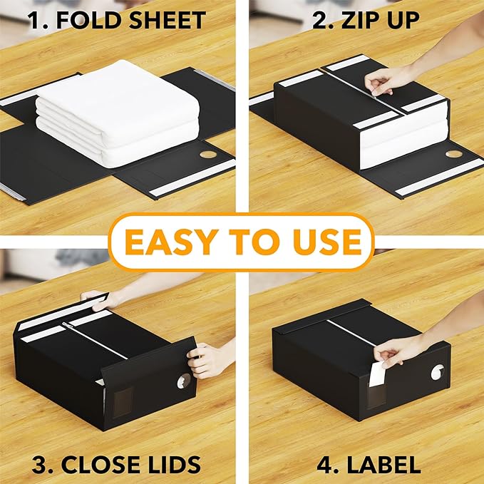 SpaceAid 2 Pack Bed Sheet Organizers and Storage, Foldable Sheet Organizer for Linen Closet, Sheets Set Folder Keeper with Window XL (Queen & King Size) Organizing Bedding Container, Black