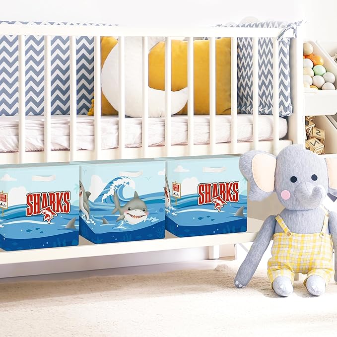 Clastyle Ocean Animals Storage Cube Organizer Set Foldable Closet Clothes Cube Storage Bin Storage Box Chest Book Shelf Basket,Shark,11.8x11.8x11.8 in