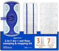 Amazon Basics Wet & Dry Sweeper Kit, 1 Sweeper Handle, 7 Heavy Duty Dry Floor Cloths, 3 Wet Floor Cloths, Pack of 1
