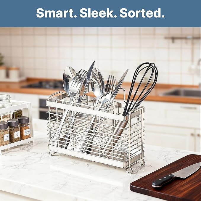 KESOL Utensil Holder Utensil Drying Rack Basket Holder with 3 Divided Compartments, Rust-resistant