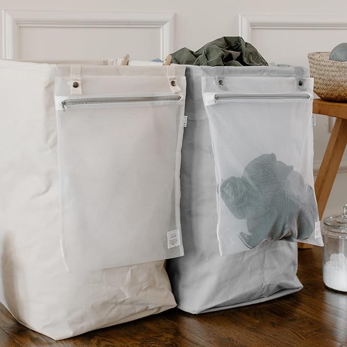 Full Circle Loads of Fun Collapsible Hamper – Laundry Basket for Dirty Clothes & Towels– Tall Standing Organic Cotton Laundry Bag with Long Handles - Ideal for Bathroom, Bedroom or Kids’ Room, Natural Large