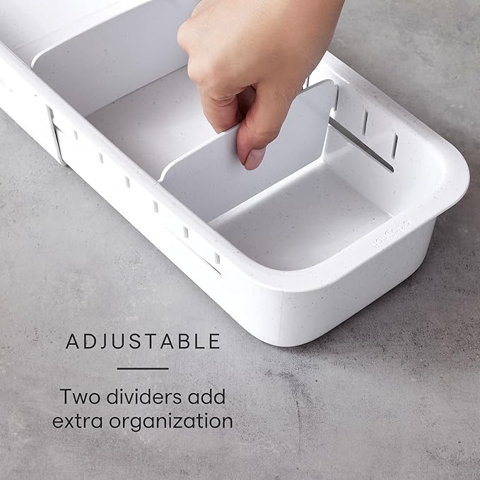 YouCopia DrawerFit Expandable Kitchen Drawer Organizer: Sliding Storage Tray for Utensils & Accessories in Deep Drawers, Expandable 15–23" wide, White Speckled BPA-free