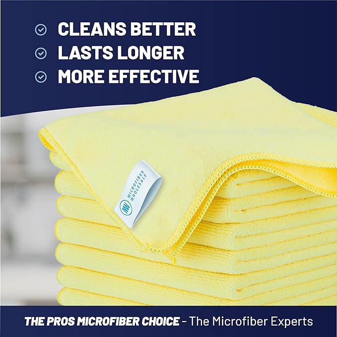 MW Pro Microfiber Cleaning Cloth | Yellow (12 Pack) | Size 16" x 16" | All Purpose Microfiber Towels - Clean, Dust, Polish, Scrub, Absorbent