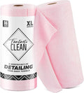 Fantasticlean XL Tear-Away Microfiber Cleaning Cloth Roll, 16'' by 16''- 36 Sheets, Thick & Large Detailing Towels, Ultra Absorbent, Lint-Free Reusable Wipes for All-Around Cleaning (Glossy Pink)