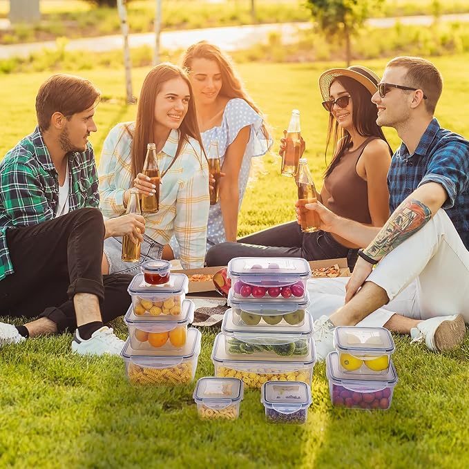 44 PCS Food Storage Container with Lid (22 Lids & 22 Containers) - Leakproof Meal-Prep Containers for Kitchen Storage Reusable Plastic Microwave/Dishwasher Safe with Labels & Pen