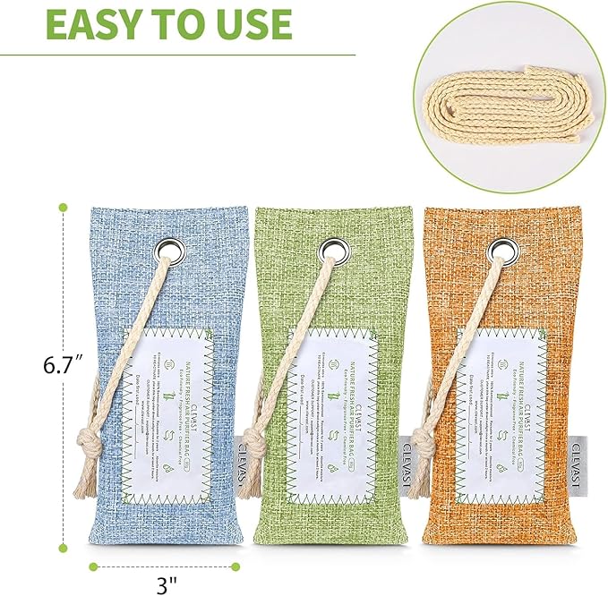 CLEVAST Activated Bamboo Charcoal Odor Absorber - 6 x 60g Air Purifying Bags, Natural Bamboo Charcoal Fresh Odor Moisture Eliminator, Deodorizer for Home, Closet, Shoe, Car Air freshener