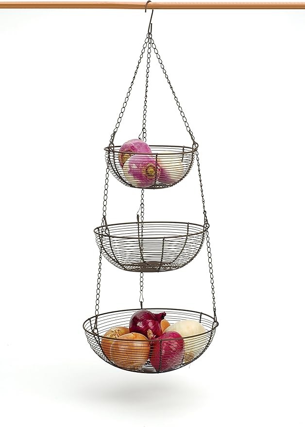 RSVP International Hanging Storage Collection 3-Tier Baskets, Bronze Woven Wire