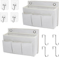 Someteth 2-Pack Wall Hanging Organizer Bag/Hanging Baskets with Large Mesh Compartment & 3 Pockets，Over the Door Organizer Space Saving Storage for Bedroom,RV Camper, Closet (White-2 Pack)